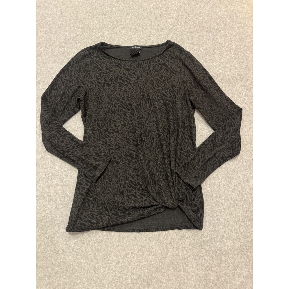 Max & Mia Womens Charcoal Grey Leopard Print Twist Front Long Sleeve Top M